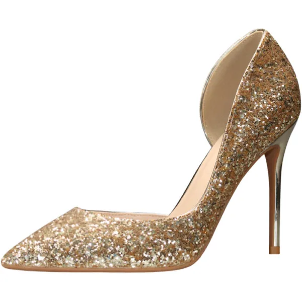 Sparkly Gold Evening Party Glitter Sequins Womens Shoes 2020 10 cm Stiletto Heels Heels Pointed Toe