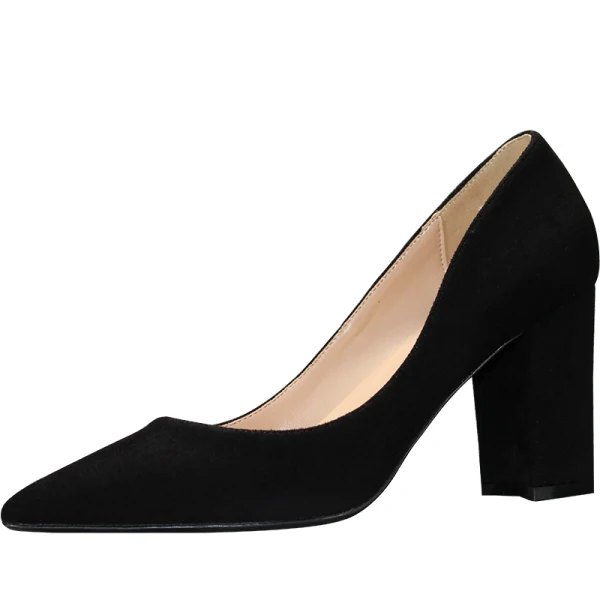 Modest / Simple Black Office OL Suede Pumps 2020 8 cm Thick Heels Pointed Toe Pumps
