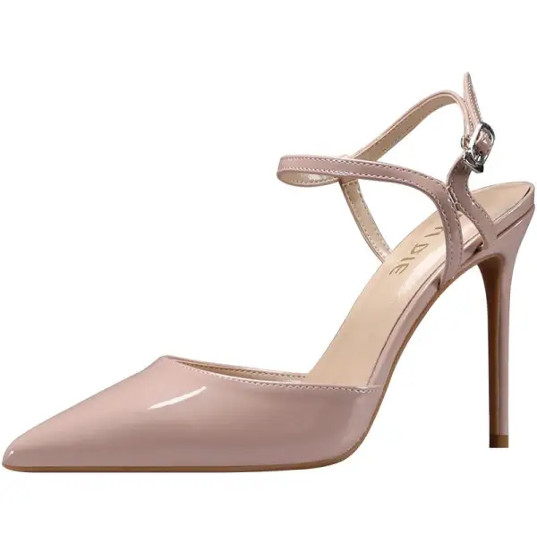 Sexy Fashion Nude Evening Party Womens Sandals 2020 Ankle Strap Patent Leather 10 cm Stiletto Heels Pointed Toe Heels