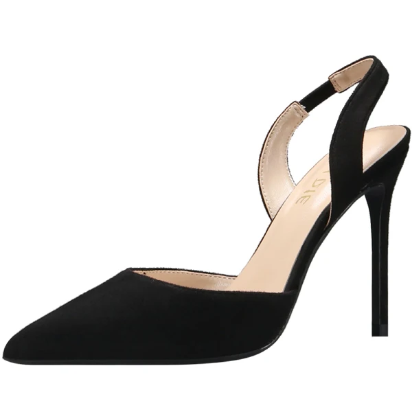 Piękne Czarne Zużycie ulicy Slingback Zamszowe Sandały Damskie 2020 10 cm Szpilki Szpiczaste Sandały