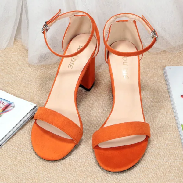 Sexy Noire Vêtement de rue Daim Sandales Femme 2020 Bride Cheville 8 cm Talons Épais À Bout Pointu Sandales