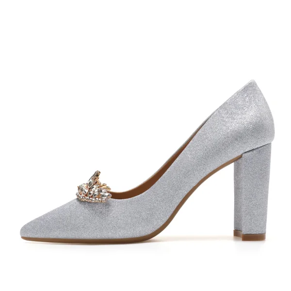 Charming Fashion Gold Rhinestone Wedding Shoes 2020 Sequins 9 cm Thick Heels Pointed Toe Wedding Pumps