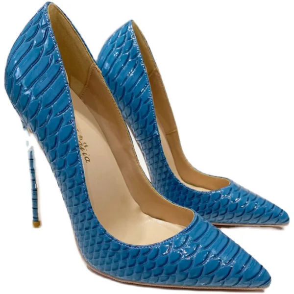 Chic / Belle Océan Bleu Vêtement de rue Motif Peau De Serpent Escarpins 2020 12 cm Talons Aiguilles À Bout Pointu Escarpins