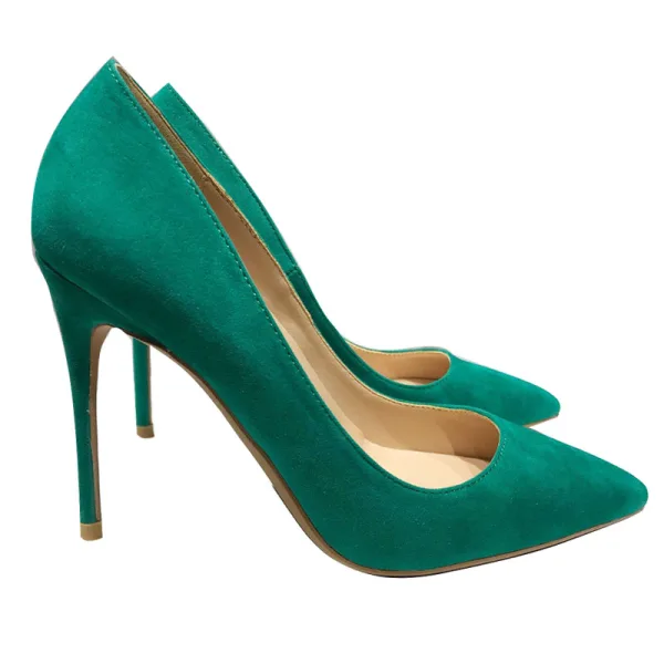 Schlicht Grün Wildleder Strassenmode Pumps 2020 12 cm Stilettos Spitzschuh Pumps