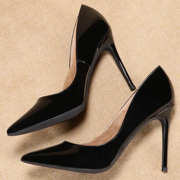 Mote Svart Ball Pumps 2020 Patent Lær 10 cm Stiletthæler Spisse Pumps