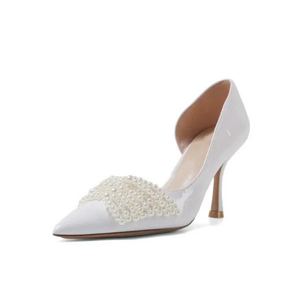 Chic Ivoire Perle Chaussure De Mariée 2020 8 cm Talons Aiguilles À Bout Pointu Mariage Talons