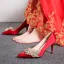 Chinese style Satin Red Wedding Shoes 2020 Gold Appliques 8 cm Stiletto Heels Pointed Toe Wedding Pumps