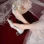 Charmant Argenté En Dentelle Faux Diamant Chaussure De Mariée 2020 Mariage 6 cm Talons Épais À Bout Pointu Escarpins