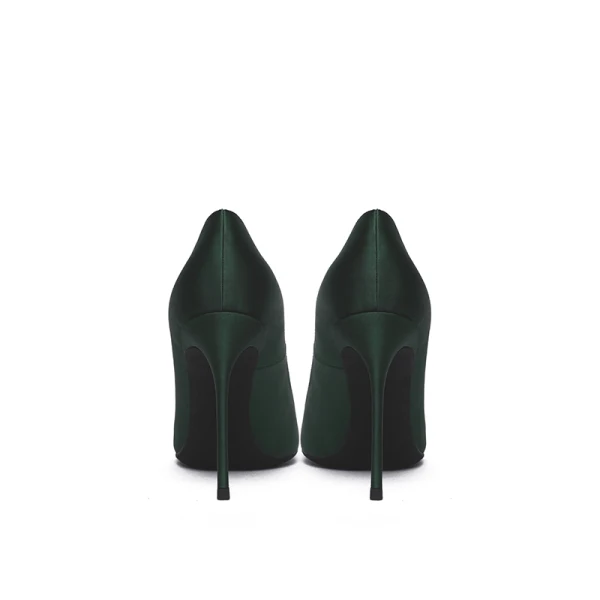 Simple Vert Foncé Satin Promo Escarpins 2020 10 cm Talons Aiguilles À Bout Pointu Escarpins
