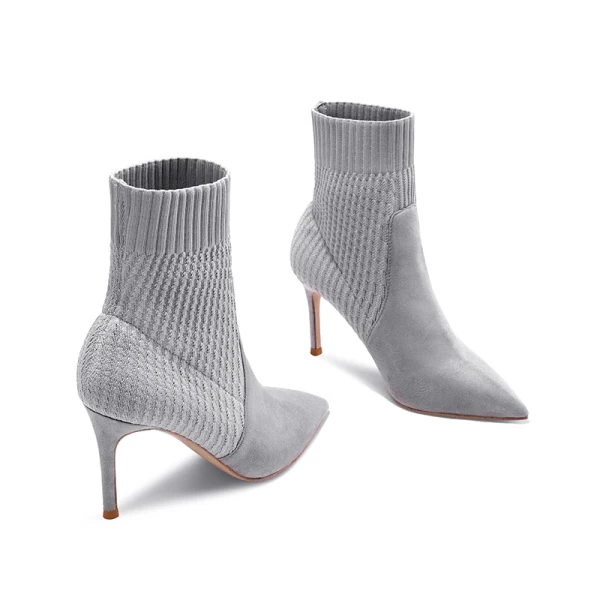 Schöne Grau Strassenmode Stiefel Stiefel Damen 2020 8 cm Stilettos Spitzschuh Stiefel