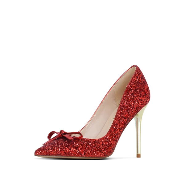 Scintillantes Rouge Soirée Glitter Paillettes Escarpins 2020 Noeud 10 cm Talons Aiguilles À Bout Pointu Escarpins