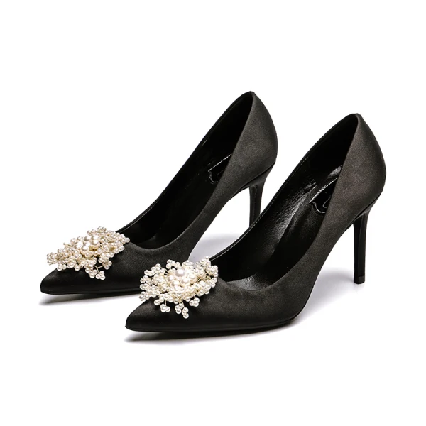 Élégant Rouge Perle Chaussure De Mariée 2020 Cuir 9 cm Talons Aiguilles À Bout Pointu Mariage Escarpins