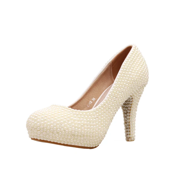 Charmant Ivoire Club de carnaval Perle Escarpins 2020 Cuir 14 cm Talons Aiguilles Imperméables À Bout Pointu Escarpins