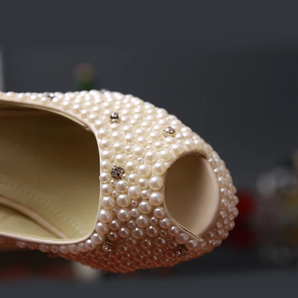 Sexy Ivory Pearl Rhinestone Wedding Shoes 2020 Leather 12 cm Stiletto Heels Pointed Toe Wedding Pumps