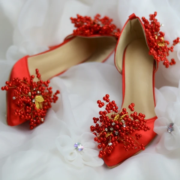 Chic Ivoire Perle Chaussure De Mariée 2020 Faux Diamant 8 cm Talons Aiguilles À Bout Pointu Mariage Talons