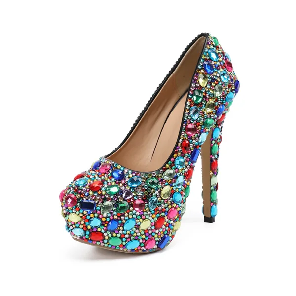 Amazing / Unique Colored Multi-Colors Rhinestone Rave Club Pumps 2020 14 cm Stiletto Heels Round Toe Pumps