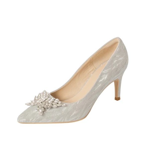 Charmant Silber Strass Schmetterling Brautschuhe 2020 7 cm Stilettos Spitzschuh Hochzeit Pumps