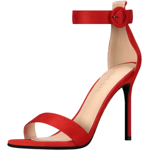 Schlicht Rot Abend Wildleder Sandalen Damen 2020 Knöchelriemen 10 cm Stilettos Peeptoes Sandaletten