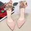 Mooie / Prachtige Nude Satijn Gala Sandalen Dames 2020 Strik Enkelband 10 cm Naaldhakken / Stiletto Spitse Neus Sandalen