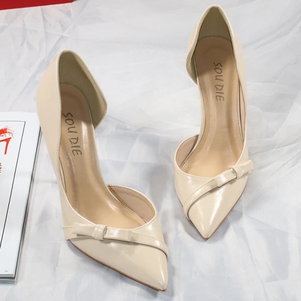 Sexy Nude Cocktail Party Womens Shoes 2020 Bow 10 cm Stiletto Heels Pointed Toe Heels