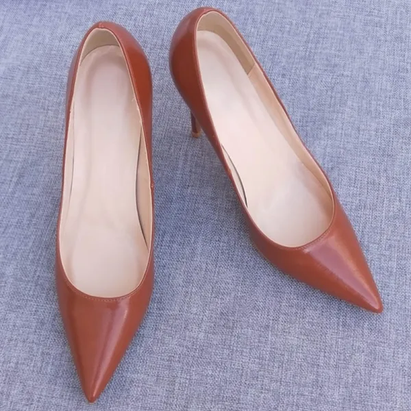 Modest / Simple Office Brown Pumps 2020 10 cm Stiletto Heels Pointed Toe Pumps