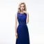 Modern / Fashion Royal Blue Chiffon See-through Evening Dresses  2018 A-Line / Princess Scoop Neck Sleeveless Pearl Rhinestone Beading Sweep Train Ruffle Formal Dresses