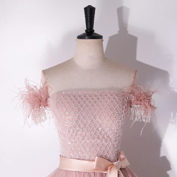 Charmant Rougissant Rose Perlage Gland Paillettes Robe De Bal 2024 Princesse Bustier Sans Manches Dos Nu Noeud Ceinture Longue Promo Robe De Ceremonie