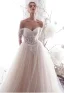 Charming Champagne Wedding Dresses 2019 A-Line / Princess Off-The-Shoulder Beading Lace Flower Short Sleeve Backless Floor-Length / Long