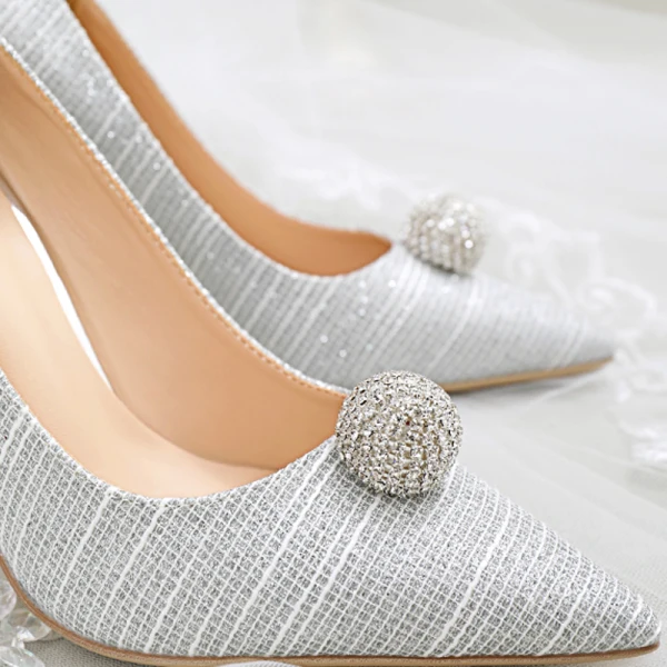 Charmig Silver Glittriga / Glitter Rhinestone Brudskor 2020 10 cm Stilettklackar Spetsiga Bröllop Pumps
