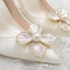Élégant Ivoire Perle Fleur Chaussure De Mariée 2020 Satin 10 cm Talons Aiguilles À Bout Pointu Mariage Escarpins
