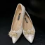 Elegant Ivory Lace Flower Rhinestone Flat Wedding Shoes 2020 Leather Pearl Pointed Toe Wedding Heels