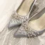 Élégant Gris Promo Satin Escarpins 2020 Perle 10 cm Talons Aiguilles À Bout Pointu Escarpins