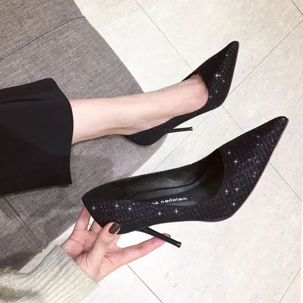 Sparkly Black Evening Party Rhinestone Pumps 2020 8 cm Stiletto Heels Pointed Toe Pumps
