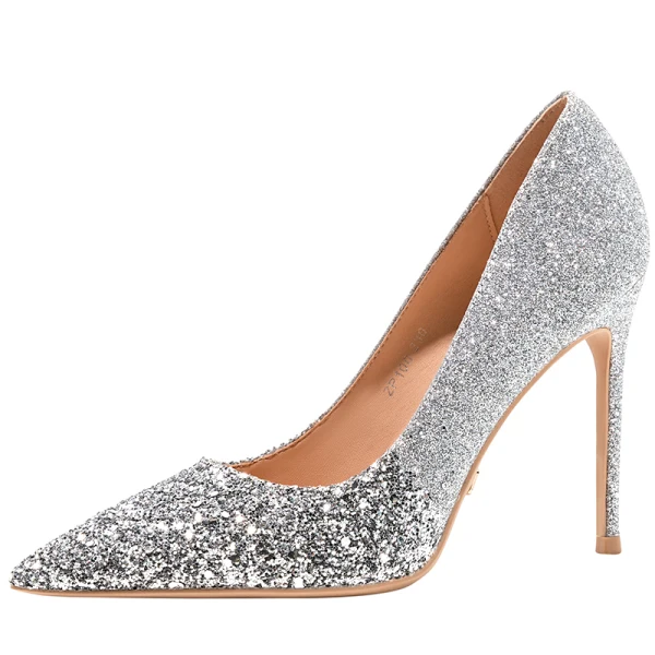 Scintillantes Argenté Soirée Paillettes Escarpins 2021 Cuir 10 cm Talons Aiguilles À Bout Pointu Escarpins