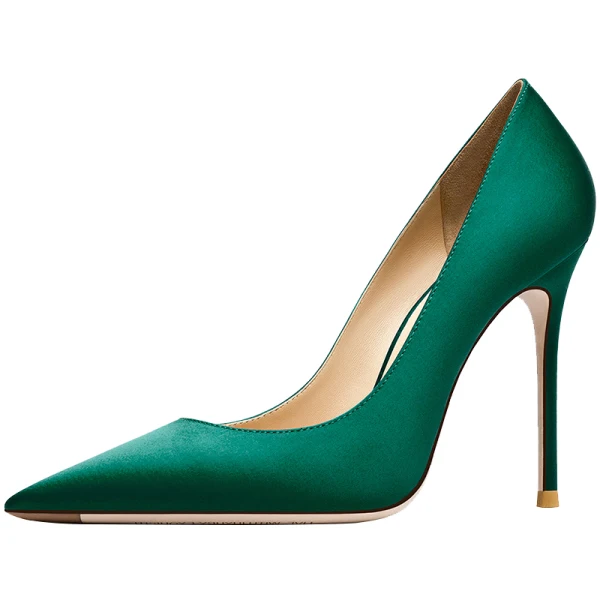 Modest / Simple Green Office OL Pumps 2021 Leather 10 cm Stiletto Heels Pointed Toe Pumps