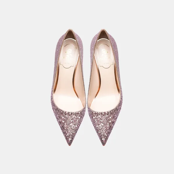 Glitzernden Rosa Hochzeit Pailletten Brautschuhe 2021 Leder 8 cm Stilettos Spitzschuh Pumps
