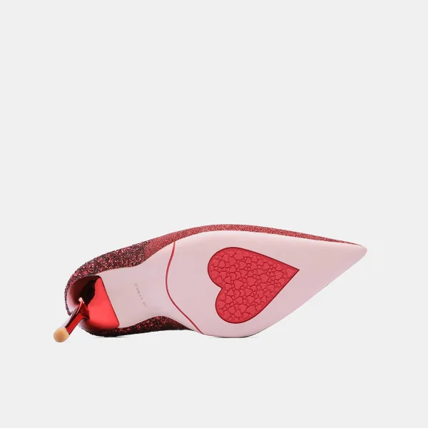 Charmant Rouge Mariage Cuir Paillettes Chaussure De Mariée 2021 10 cm Talons Aiguilles À Bout Pointu Escarpins