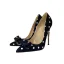 Härlig Svarta Tidsbeställning Prickig Pumps 2021 Satin Rosett 12 cm Stilettklackar Spetsiga Pumps
