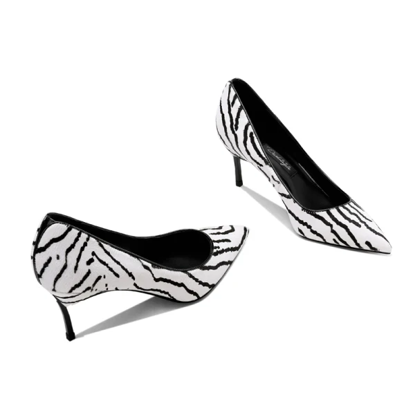 Chic / Belle Noire Blanche Daim Motif De Zebra Vêtement de rue Escarpins 2021 Cuir 10 cm Talons Aiguilles À Bout Pointu Escarpins
