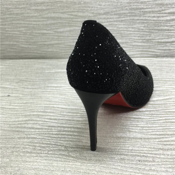 Glitter Zwarte Avond Rhinestone Pumps 2021 8 cm Naaldhakken / Stiletto Spitse Neus Pumps