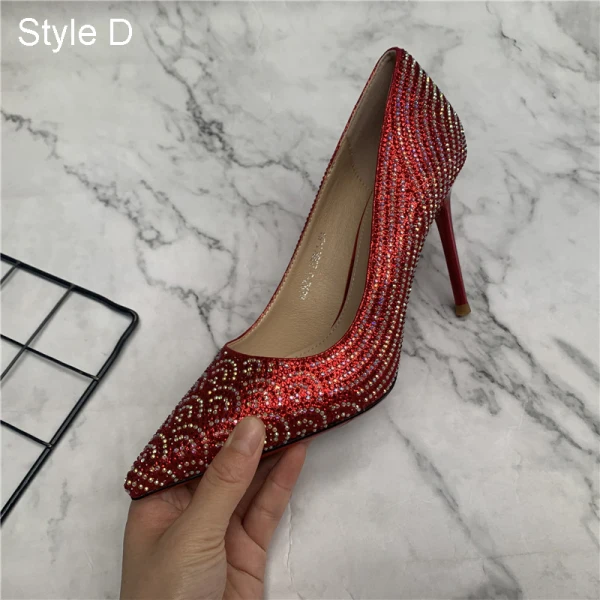 Scintillantes Argenté Soirée Faux Diamant Escarpins 2021 9 cm Talons Aiguilles À Bout Pointu Escarpins