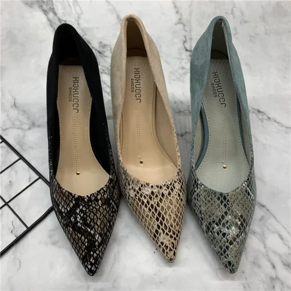 Chic / Belle Bureau Vert Cendré OL Cuir Daim Escarpins 2021 8 cm Talons Aiguilles À Bout Pointu Escarpins