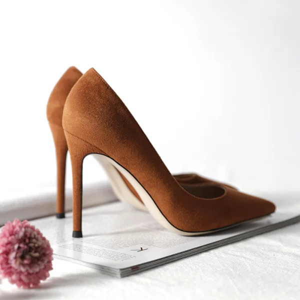 Simple Beige Bureau OL Cuir Daim Escarpins 2021 10 cm Talons Aiguilles À Bout Pointu Escarpins