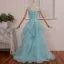 Chic / Beautiful Sky Blue Prom Dresses 2018 A-Line / Princess Rhinestone Sequins Cascading Ruffles Off-The-Shoulder Backless Sleeveless Floor-Length / Long Formal Dresses