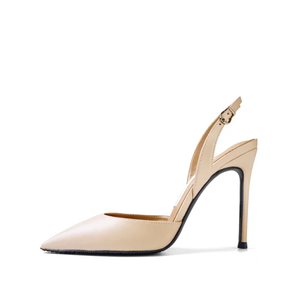 Sexy Beige Evening Party Slingbacks Womens Sandals 2021 10 cm Stiletto Heels High Heels Pointed Toe Pumps
