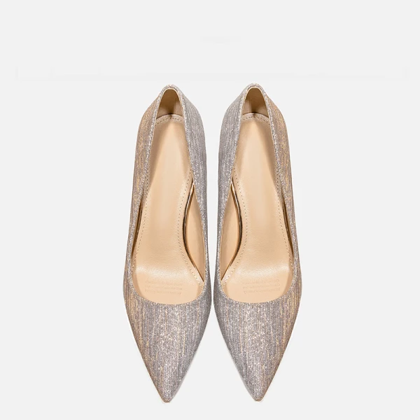 Charming Champagne Glitter Sequins Evening Party Pumps 2021 Leather 8 cm Stiletto Heels High Heels Pointed Toe Pumps