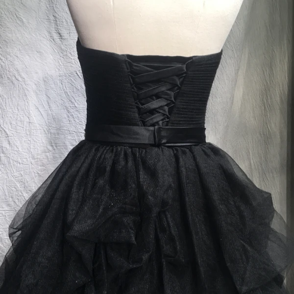 Elegante Schwarz Ballkleider 2018 A Linie Perlenstickerei Kristall Pailletten Fallende Rüsche Off Shoulder Rückenfreies Ärmellos Sweep / Pinsel Zug Festliche Kleider
