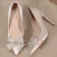Élégant Champagne Satin Soirée Noeud Faux Diamant Escarpins 2021 10 cm Talons Aiguilles Talons Hauts À Bout Pointu Escarpins