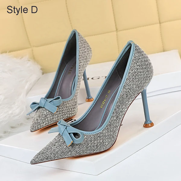 Schön Schwarz Datierung Flechten Schleife Pumps 2021 9 cm Stilettos Hochhackige Spitzschuh Pumps