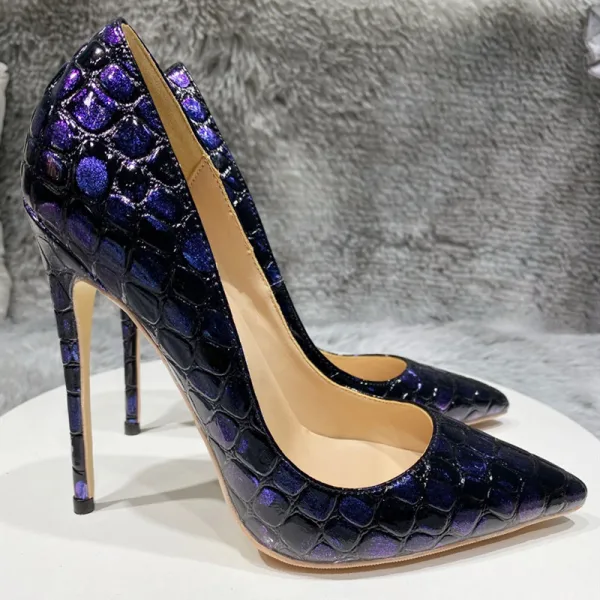 Vintage / Retro Navy Blue Hall Pumps 2021 12 cm Stiletto Heels High Heels Pointed Toe Pumps